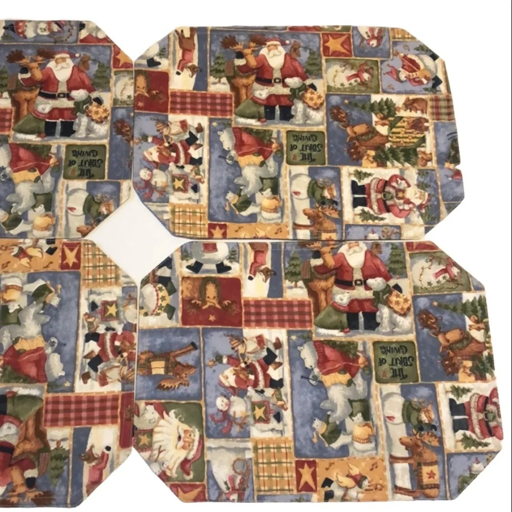Set of 4 Festive Santa Claus fabric cloth Placemats